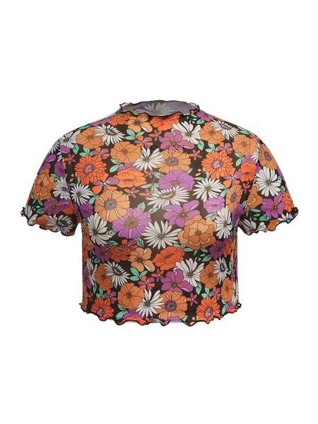 

plus lettuce trim floral print tee z5fd#, Black