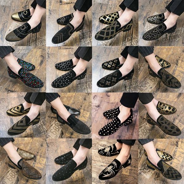 

rhinestone luxury brand men dress shoes flat casual shoe business office oxfords formal party wedding genuine leather designers suede loafer, Black