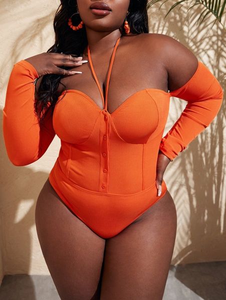 

sxy plus bustier tie back off shoulder bodysuit 42dp#, Black