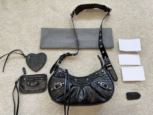 

b bag le cagole half moon designer shoulder bags motorcycle handbag crossbody bag wallet tote rivet bags genuine leather handbags with card