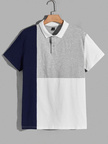

men colorblock polo shirt k196#, White;black