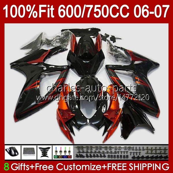 Corpo de OEM para Suzuki GSXR-600 GSXR750 K6 GSX-R750 06-07 Bodywork 130NO.105 GSXR 750CC 600CC 750 600 CC GSXR600 06 07 GSXR-750 2006 2006 2007 Molde de injeção Laranja laranja