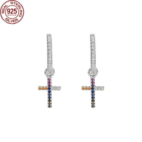 

new arrival s925 sterling silver cross color zircon female charm earrings fashion personality women custom jewelry, Golden