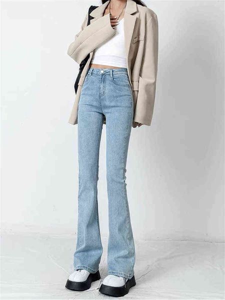 

flare jeans pants women vintage denim ladies jeans women high waist fashion stretch pocket pants all-match wide pipes jeans l220726, Blue