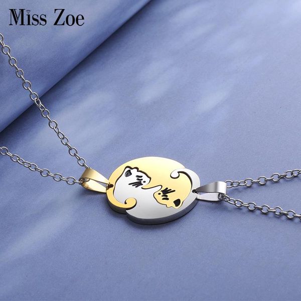 

2pcs set yin yang tai chi cats pendant 8 round heart necklace friendship bff lovers couple birthday friend, Silver