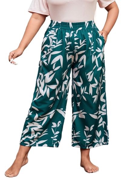 

plus plant print sleep pants a8kk#, Black;white