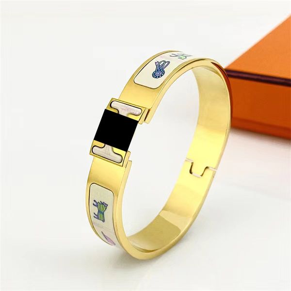 

european fashion men women bangle couple wedding bracelets brand classic new 12mm colorful enamel designer bracelets stainless, Black