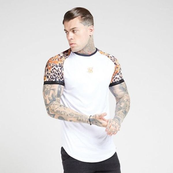 Homens camisetas 2022 t-shirt de verão homem moda ombro leopardo casual bodybuilding blusa tripulação pescoço