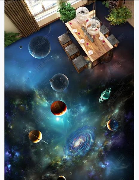 Photo Photo Photo Pavimentazione Carta da parati 3D Adesivi murali Modern Cosmic Starry Style System Sistema solare Planet 3D Dimensional Pittura Pareti da pareti Pavoni Decorazione della casa