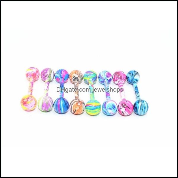 

100pcs body jewelry piercing tongue ring bells nipple bar 14g16mmx16mmx6/6mm trip colors shippment drop delivery 2021 rings n9xzl, Silver