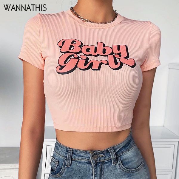 

short sleeve letter print cropped shirts women slim elastic pink fashion summer casual crop women short tee new, White
