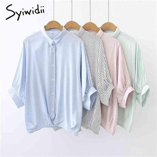 

striped button up shirt women korean fashion blouse pink blue green lantern sleeve summer office lady fall 210607, White