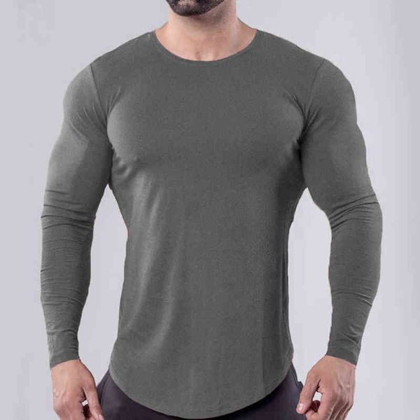 Erkekler T-Shirts İnce Uzun Kollu Kas Katı Katı Üstler Gömlekler Tee Bodysuit Basketbol Koşu Eğitim Fitness Sıcak Erkek Kıyafetleri L220704