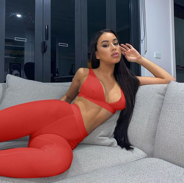 

women's tracksuits summer yoga suit workout v-neck sportswear gym clothing fitness sleeveless crop high waist leggings sports suit, Gray