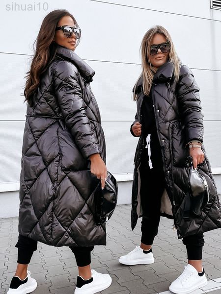 Sonbahar Kış Ceket Kadınlar Casual Streetwear Ceket Uzun Kollu Sıcak Giyim Kapitone Parka Pamuk Yastıklı Şişme Ceketler L220730