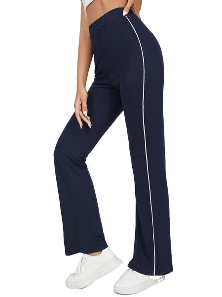 

high waist contrast binding sweatpants k3bj#, Black;white