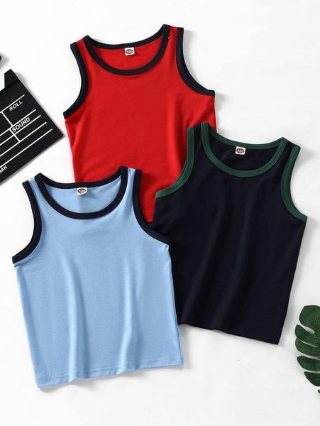 

toddler boys 3pcs contrast binding tank sleep she, Blue;red