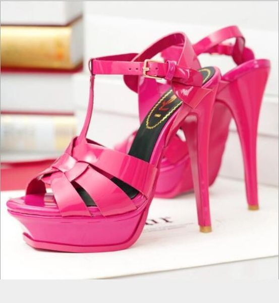 

new tribute patent/soft leather platform sandals women shoes t-strap rgk yslity shu, Black