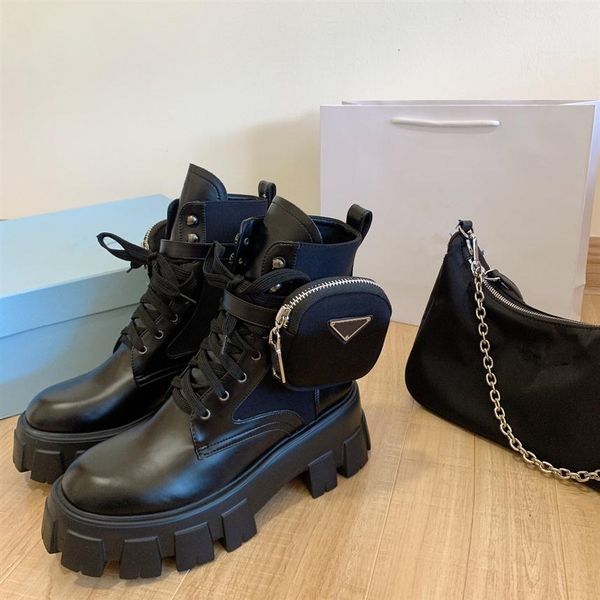 

luxury designer woman ankle boots with buckle belt fashion chunky casual booties calfskin martin winter ladies silk cowhide leathe311v, Black