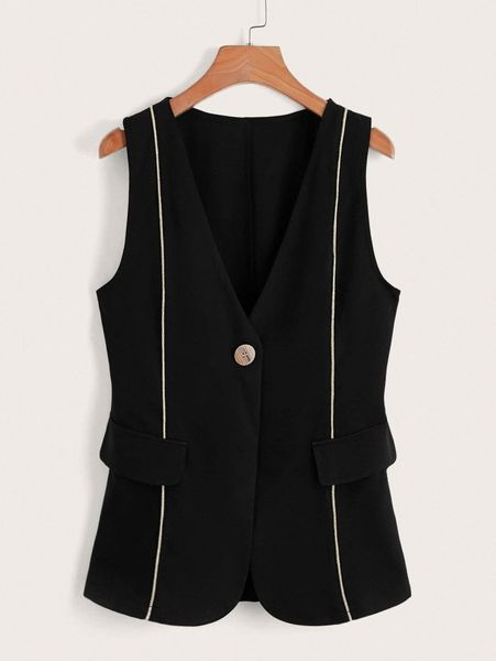 

contrast piping single button vest blazer x3fi#, White