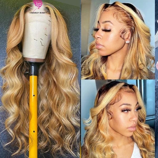 Выделите медовый золотой блондинка U частично человеческие волосы парик необработанные девственные волнистые 100% человеческие парики волос с глистыми средним открытым V -формой