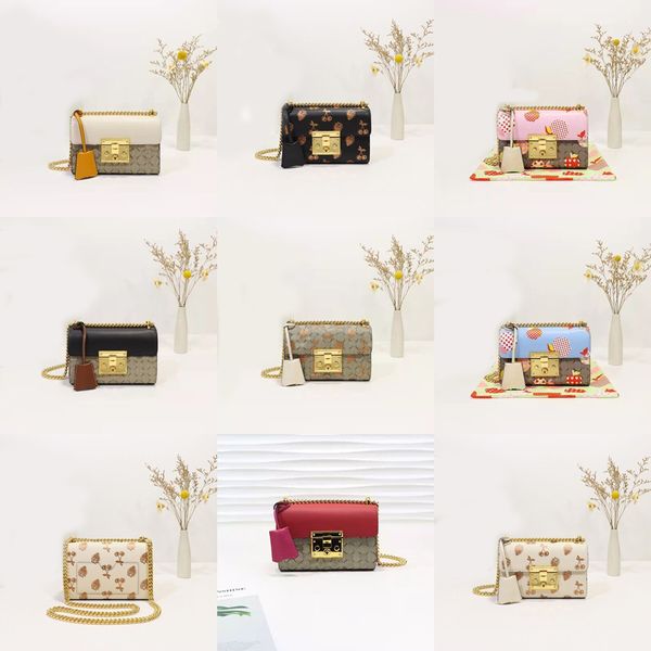 

designer padlock shoulder bags printed double letter leather handbags fashion women cowhide hardware chain bag