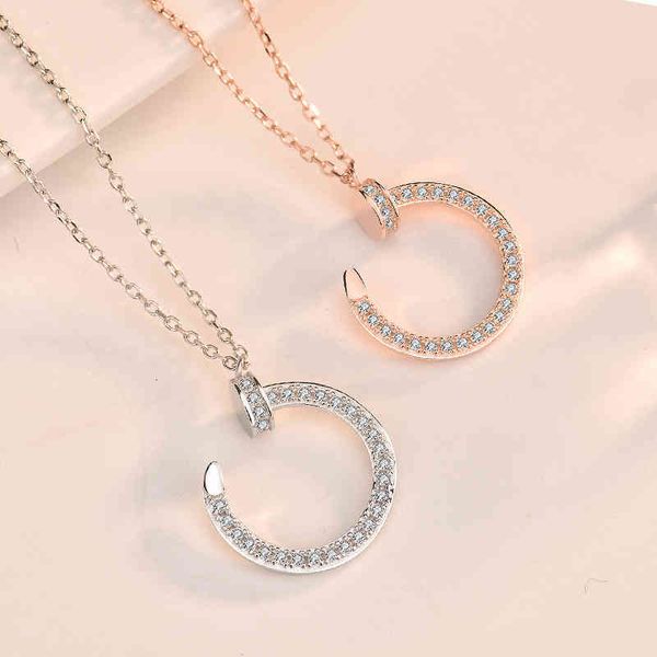 

designer compare with the original cfull diamond round nail necklace women's s 925 sterling silver clavicle chain pendant clothing acce, Black