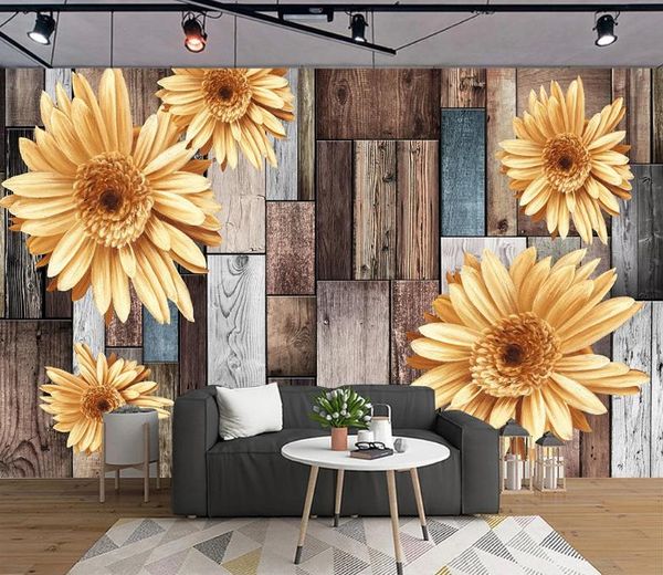 Adesivo de parede 3D Personalizado Papel de parede mural Modern HD Plank Plank Background Mural Sala de estar Quarto