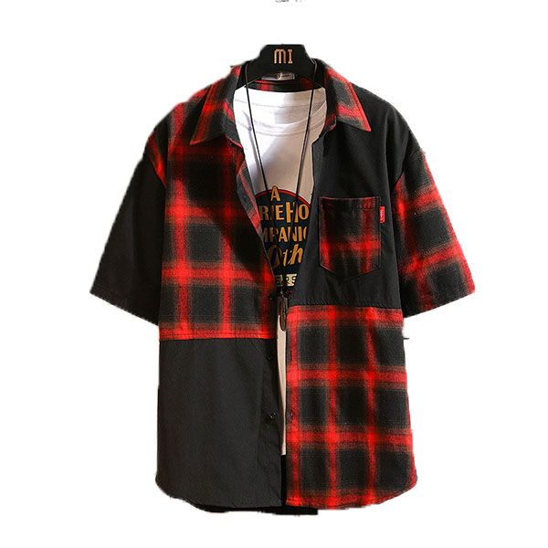 

men 1pc plaid spliced pocket patched button up shirt m9zk#, White;black