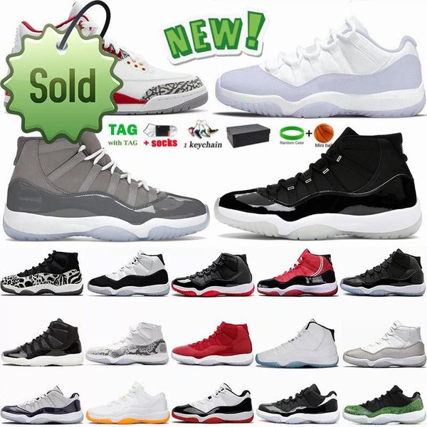

11 basketball shoes 3 cardinal red 11s cool grey high low og sneakers space jam georgetown legend blue 25th pure violet bred men women, Black