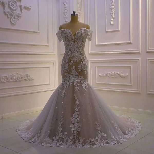 Новое элегантное свадебное платье русалки для женщин с плечевых кружев