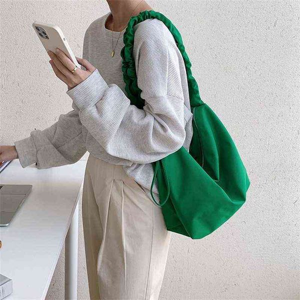 

casual crinkled nylon shoulder bag large capacity women simple design crossbody bag pleated shoulder strap student messenger bag