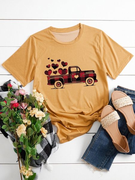 

plus car & heart print tee 66dy#, Black