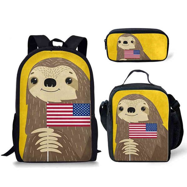 HBP Climbing Branch Sloth Fashion Cute Printed Student Zaino Borsa a tracolla singola Borsa a matita Set di tre pezzi 220804