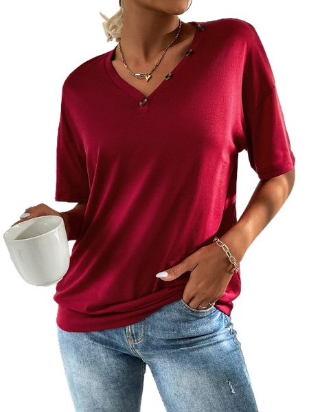 

button front drop shoulder tee d1rp#, White