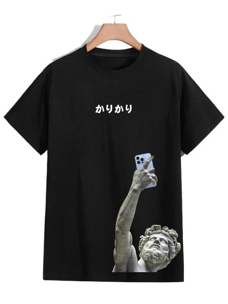 

romwe guys sculpture graphic tee m7b8#, White;black