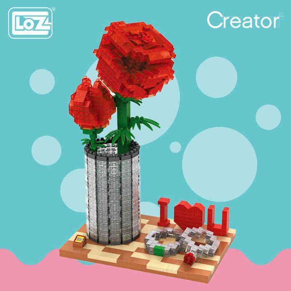 Loz Diamond Blocks Bricks Toys Строительство встречается игрушка Crystal Rose День святого Валентина Подарки подруга подарок Diy Flower J220624