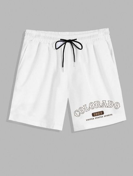 

men letter graphic drawstring shorts 06bm#, White;black