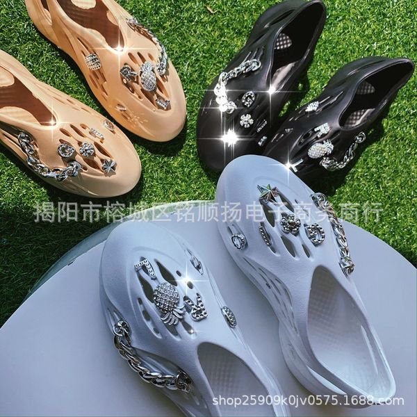 

slippers designer spinach large size summer women's shoes sandals outer wear coconut hole breathable non slip beach yzye, Black