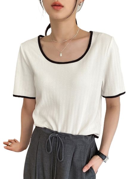 

dazy-less contrast binding scoop neck tee u0ai#, White