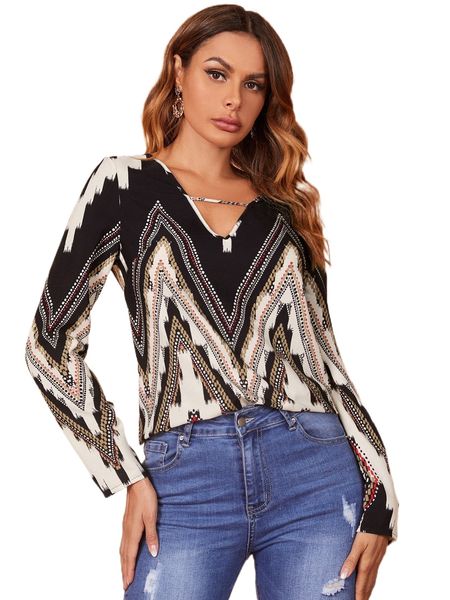 

v-neck chevron print t8co#, White