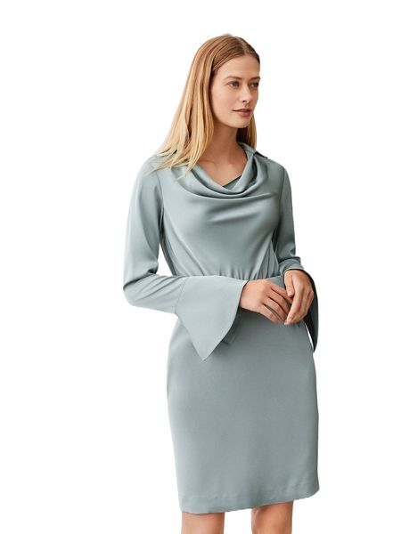 

motf premium bell sleeve draped shirt dress a2j9#, Black;gray