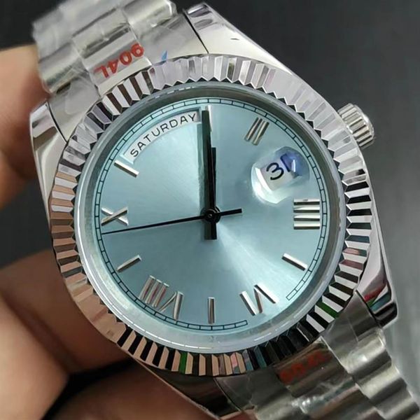 

st9 steel news men watches baby blue dial new day date daydate automatic mechanics 41mm sapphire glass stainless 238239 118239 men237a, Slivery;brown