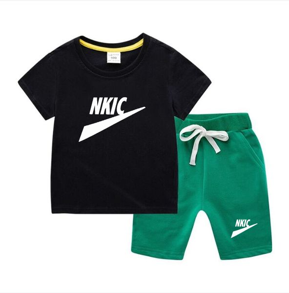 Esportes de basquete de verão Prind Prind Children's T-shirt Terno de manga curta shorts de 2 peças Crianças Sportswear meninos Cotton Casual Casual