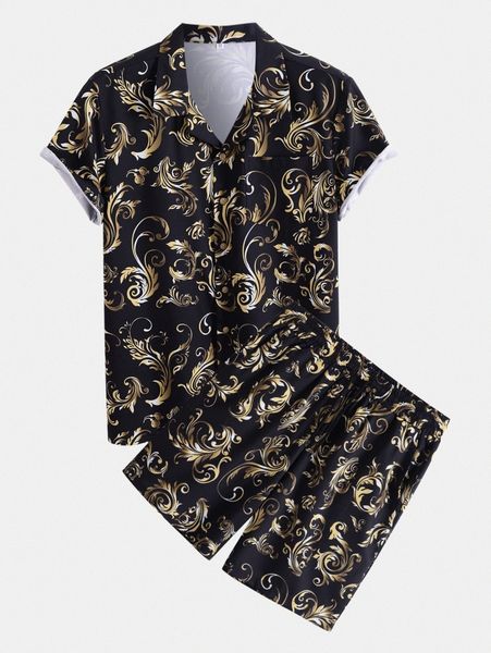 

men random baroque print shirt & shorts l1xz#, Gray