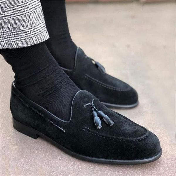 

loafers men shoes faux suede solid color fashion business casual wedding party everyday classic retro tassel dress shoes cp055, Black