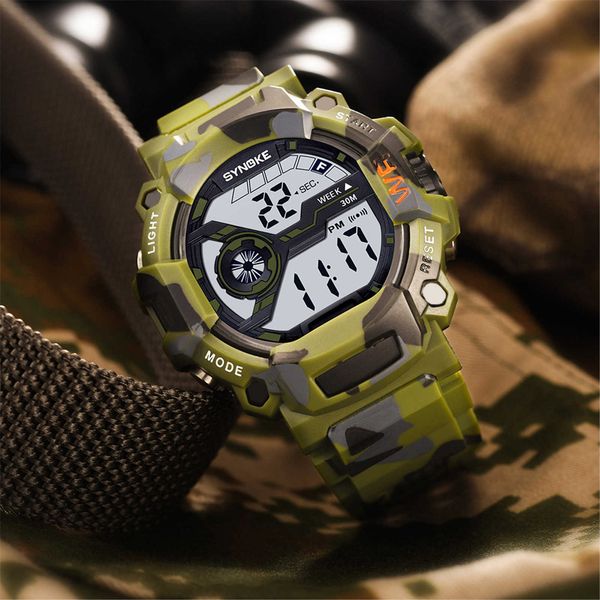 

digital watch sports multifunctional luminous 30m waterproof pu strap wristwatch led display for men, Slivery;brown