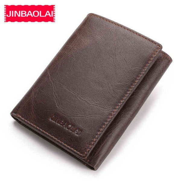 Jinbaolai Genuine Cow Leather Men Wallets Holder de cartões Nota Carteiras curtas Brand Vintage Brand de alta qualidade para H220422