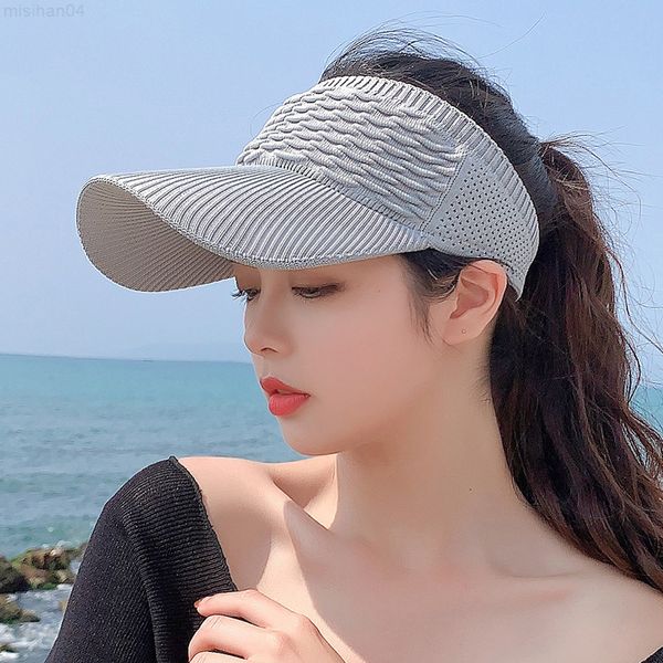 

new long brim ponytail baseball cap women casual hollow out breathable empty hat spring summer outdoor sports golf beach hat y220716, Blue;gray