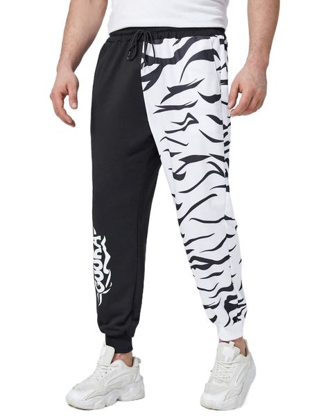 

extended sizes men color block letter graphic sweatpants f4lx#, Black